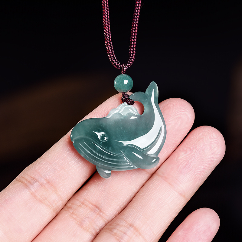 The Jewelry & Watches - Natural Burmese Jadeite Whale Pendant Necklace