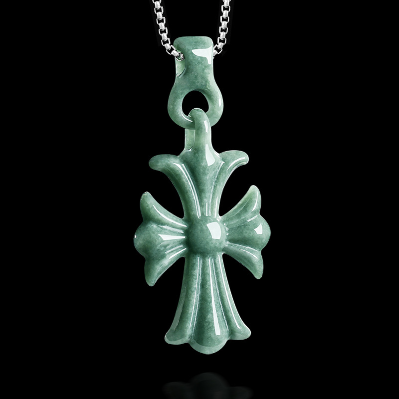 The Jewelry & Watches - Natural Burmese Jadeite Cross Pendant Necklace