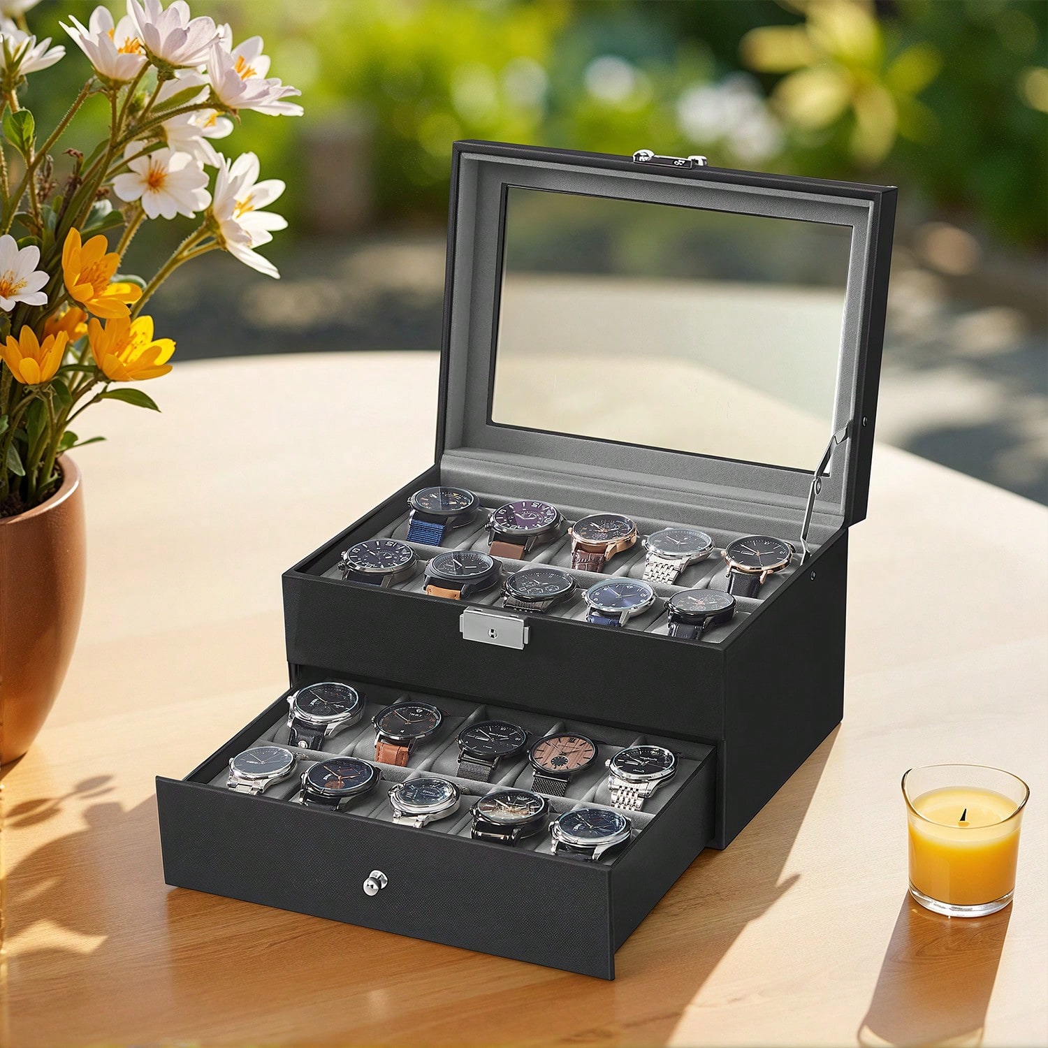 20-Slot Watch Box with Glass L - огляд і ціна Jewelry Watches Men