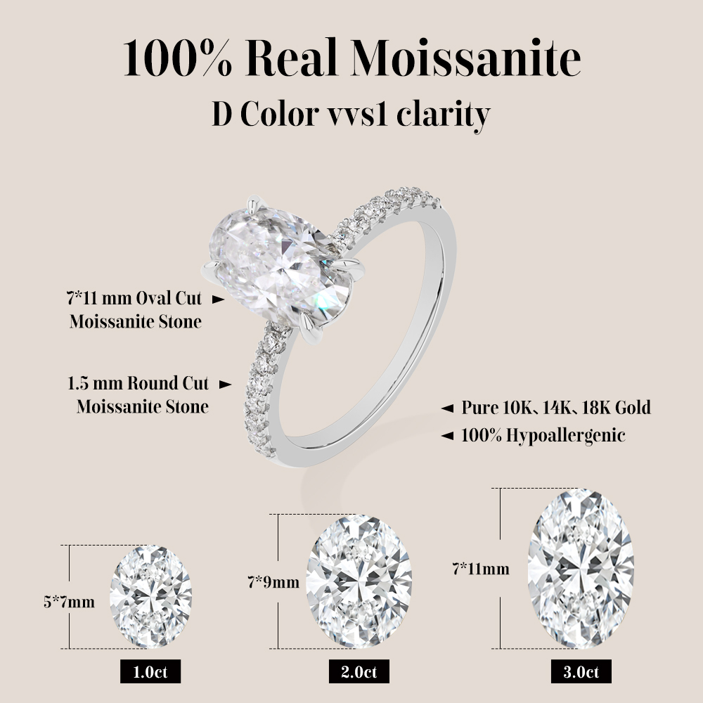 ATTAGEMS Oval Cut 3.0CT Moissa - огляд і ціна Moissanite Ring